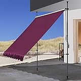 QUICK STAR Klemmmarkise 300 x130cm Bordeaux Balkonmarkise Sonnenschutz Terrassenüberdachung Höhenverstellbar von 200-290cm Markise Balkon ohne Bohren