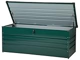 Beliani Große Metall-Gartentruhe 600 l dunkelgrün Kissenbox Auflagenbox für die Terrasse wasserdicht Aufbewahrungsbox Gartenbox Cebrosa