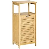 kleankin 2 in 1 Badezimmerschrank Beistellschrank mit herausnehmbarem Wäschekorb und offenem Fach Badschrank mit Kippschutz Wäscheschrank für Badezimmer MDF Bambus Natur 40 x 30 x 86,5 cm