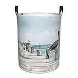 40 x 50 cm Pelican auf Holz Brücke Druck Rund Wäschekorb Wäschekorb Wasserdichte Beschichtung Organizer Aufbewahrungskorb