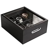 CASE ELEGANCE Uhrenbox 2x3 Modernes Schwarzes Finish mit Aluminiumgriff - für 6 Uhren mit Echtglas Top