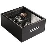 CASE ELEGANCE Uhrenbox 2x3 Modernes Schwarzes Finish mit Aluminiumgriff - für 6 Uhren mit Echtglas Top