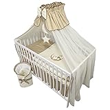 Bello24 - 11 Teiliges Kinderbettwäsche Babybettwäsche Komplettset ohne Bett Bestickt mit Teddybär auf dem Mond Dunkelbeige (90x120 cm)