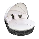 SVITA Nevada Sonneninsel mit Dach Tisch Polyrattan-Lounge Gartenmuschel Rattanmöbel Gartenliege Grau