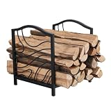 Best Villa Holzregal kaminholz innen, Kaminholzregal aus Stahl, Schwarz Kaminholzständer, pulverbeschichtetes Brennholzregal, 76,2 * 33 * 82,6cm.