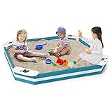 COSTWAY 126 x 126 x 14 cm Sandkasten Holz, Sandbox mit 4 integrierten Sitzen, Sandkiste für Kinder ab 3 Jahre