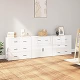 Tidyard 3 STK. Sideboard Schubladenschrank Beistellschrank Konsolenschrank Anrichte Standschrank Komoden mit Schubladen Mehrzweckschrank Holzwerkstoff Hochglanz-Weiß