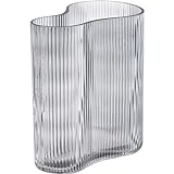 Westwing mundgeblasene Design-Vase Dawn mit Rillenrelief in Grau, 20x19 cm, Deko- oder Blumenvase für Flur, Schlaf-, Wohn- oder Esszimmer