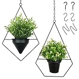 alma home Blumentopf hängend schwarz - 2er Set Blumenampel innen und außen Wanddeko Metall Hängetopf für Pflanzen mit Haken und Kettenverlängerung