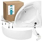 Calmwaters® Eckbadewanne Komplettset 140x140 cm mit Schürze, Wannenfüßen & Ablaufgarnitur, Acrylwanne Original, Duowanne für 2, Set Badewanne komplett, Duo-Badewanne 140 x 140 cm, Weiß, 99000090