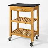 BybAgs Shelf Kitchen Lager Trolley Cart Island Mit Granit Top Küchenwagen Granit Arbeitsfläche/a/L58 * W40 * H85Cm