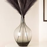 Bodenvase Für Pampasgras, Bodenvase Groß XXL, Glasvase Gross, Runde Glasvase, Große Vase Glas Deko Modern, Bodenschmuck, 39 cm hoch, Grau/Schwarz