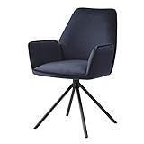Mendler Esszimmerstuhl HWC-G67, Küchenstuhl Stuhl mit Armlehne, drehbar Auto-Position, Samt - anthrazit-blau, Beine schwarz