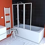 Marwell Triple White Duschwand für Badewanne 125 x 143 cm Badewannenfaltwand in weiß Badewannenaufsatz mit klarglas