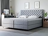 GRAINGOLD Bergamo Boxspringbett mit Zwei Bettkästen, Zwei bequemen Matratzen, elegantem Kopfteil mit Glamour-Steppung, automatischen Federn - Große Auswahl an Stoffen - Doppelbett 200x200