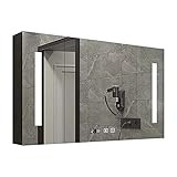 Schrank mit Spiegel, Wandschrank, beschlagfrei, Spiegel mit Licht, Smart-Touch-Spiegelschrank mit Regal, Aufbewahrungsschrank, geeignet für Ruhezimmer, Badezimmer (Größe: 120 cm)