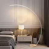 HKLY LED Bogenlampe Wohnzimmer Stehlampe Dimmbar mit Fernbedienung 18W Moderne Arc Standleuchte mit Holzfuß Leselampe Bogenleuchte für Schlafzimmer Esszimmer Büro Licht, Höhe 170cm, Weiß