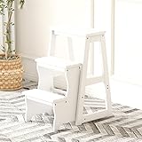 Indoor-Kletterhocker, 3-Stufen-Hocker, Holzleiterstuhl, zusammenklappbarer Haushalts-Treppenstuhl, tragbarer Leiterhocker, Trittleiter, Bücherregal, Pflanzenständer, Esszimmerstühle, Weiß