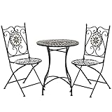 Outsunny Garten Sitzgruppe 3-teilige Mosaiktisch Essgruppe Gartenmöbel-Set Balkonmöbel Set 1 Tisch+2 Faltbare Stühle Garten Metall Keramikfliese Mehrfarbing