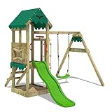 FATMOOSE Spielturm Klettergerüst FriendlyFrenzy Fun XXL mit Schaukel & grüner Rutsche, Outdoor Kinder Kletterturm mit Sandkasten, Leiter für den Garten