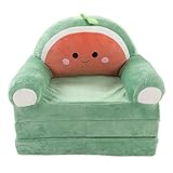 Omabeta Faltbares Kindersofa, Cartoon-faltbares Kindersofa, niedliche Form, waschbar, 2-in-1, breite Armlehne, humanisierend, weich, für den Kindergarten(Grün)