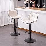 YOUNUOKE Barhocker 2er Set Weiß Kunstleder mit Lehne Moderne Barstühle Thekenhocker mit Rückenlehne und Fußstütze Küchenhocker Höhenverstellbar 360°Drehbar Barstuhl für Kücheninseln Bar