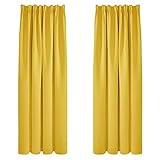 Deconovo Verdunkelungsvorhänge Dicke Thermovorhänge mit Kräuselband Gardine, 175x140cm(HöhexBreite), Senfgelb, 2er Set