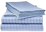 Wohnmobil-Blatt-Set, 4-teiliges Set, RV Short Queen 152,4 x 190,9 cm, 38,1 cm tiefe Tasche, glattes und weiches Satingewebe, luxuriöse Camper-Kollektion, hellblaue Streifen