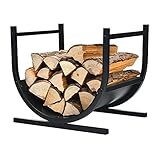 COSTWAY U-förmiges Kaminholzregal Metall, Brennholzregal Feuerholzregal Holzscheitregal 43cm, Holzstapelhalter mit stabilem Sockel & Griffen, Kaminholzständer für Innen- und Außenbereiche