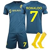 Al NASSR Trikot für Kinder No.7 Fußball Trikot 22/23 Heim/Auswärtstrikot, Outdoor Football Jersey Fußballtrikots Fussball T-Shirt, Shorts und Socken Set für Junge Herren Anzug