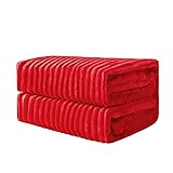 MIULEE Kuscheldecke Fleecedecke Flanell Decke Pompoms Einfarbig Wohndecken Couchdecke Flauschig Überwurf Mikrofaser Tagesdecke Sofadecke Blanket Für Bett Sofa Schlafzimmer Büro 125x150 cm Rot