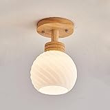 Elksdut Halbbündige Korridorleuchte, 5,9-Zoll-Glasschirm, E27-Hölzerne Deckenleuchte für Esszimmer, Schlafzimmer, Café, Bar, Flur, Eingangsbereich, Durchgang