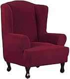 Stretch 1 Stück Flügelstuhl Slipcovers, Ultra weiche rutschfeste Spandex-Stoff-Sesselabdeckungen, Möbelschutz for Kinder Haustiere (Color : Wine Red, Size : Wing Chair Slipcovers)