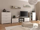 MATKAM Wohnwand Chopin 2, 5-teilig, laminierte 18 mm, Schubladenschrank H100 x B80 x T40 cm, Fernsehschrank H35xB150xT40cm, Kommode mit Tür H100xB80xT30cm, 2X Hängeregale (Sonoma Eiche-Weiß)