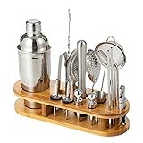 weemoment Cocktail-Set mit Holzständer, 750 ml Cocktail-Shaker Edelstahl Cocktail-Maker Getränke-Mixer Zubehör Bar-Werkzeug Geschenkset für Barkeeper, Zuhause, Kneipe
