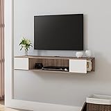 FITUEYES TV Lowboard hängend Wohnwand mit Kabelloch und Offene Fächer, Skandinavisch TV Board Hängeschrank für Wohnzimmer Schlafzimmer Büro, weiß und eiche,100 cm DS210008WG