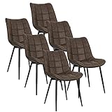 WOLTU 6 x Esszimmerstühle 6er Set Esszimmerstuhl Küchenstuhl Polsterstuhl Design Stuhl mit Rückenlehne, mit Sitzfläche aus Kunstleder, Gestell aus Metall, Braun, BH207br-6