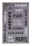 andiamo moderner Teppich New York Kurzflor Digitaldruck Designteppich für Schlafzimmer Wohnzimmer Kinderzimmer grau 100 x 150 cm