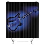 Whoiy Badewannenvorhang Schwarz, Duschvorhang Eckbadewanne 165X200cm Polyester Duschvorhänge Gitarre Dunkelblau Waschbar Wasserdicht