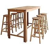 vidaXL Bartisch und Stuhl aus massivem Akazienholz, Bartisch und Hocker, Theke, Hocker, Bar-Set, Esstisch und Hocker, 7-teilig