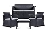 konsimo. Rattan Gartenmöbel Set: Gartensofa, 2X Gartensessel, Gartentisch - Modische Terrassenmöbel aus Polyrattan - NEOMENS 4teilig Balkonmöbel Set – Gartenlounge für 4 Personen – Braun und Beige