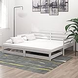 Hogotin Tagesbett Ausziehbar 90x200 cm Ausziehbett Holz Holzbett Schlafsofa Ausziehbar Bettsofa Gästebett Bettgestell Ausziehbares Bett Jugendbett mit Schublade Weiß
