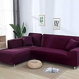 shenglan Sofa Form Spandex Sofabezug Einfarbige Elastische Ecksofabezug Schutzhülle Wohnzimmer 1/2/3/4 Sitz (Kissenbezug Separat Erhältlich)-Pflaume_4 Sitz 235-300Cm