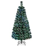 GYMAX 90/120/150/180 cm Künstlicher Weihnachtsbaum, Kunstbaum Christbaum mit Glasfaser-Farbwechsel, Deko Tannenbaum mit 85/125/170/220 Spitzen, inkl. Ständer (Grün 150 cm)