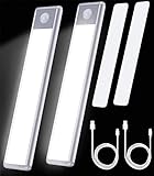 2 Schranklicht mit Bewegungsmelder, LED Schrankbeleuchtung, Unterbauleuchte Küche LED, Kabellos Schrankleuchten Bewegungslicht, Magnetische Adsorption, USB Aufladbar Tageslichtweiß 20cm 2 Stück