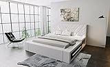 Sofa Dreams Boxspringbett Contrada Leder mit LED Licht Podest Hotelmatratze Lederbett in 140x200 160x200 180x200 200x200 200x220 (200 x 200 cm, Weiß-Schwarz)