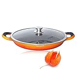 INTIGNIS Paellapfanne oder Bratpfanne - Küche, Essentials für zu Hause - Zum Braten, Braten, Braten - 36 cm Aluminiumpfanne - Edelstahlboden (Orange)