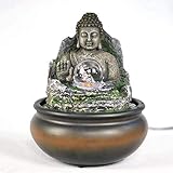 Zen-Wasserbrunnen mit LED-Rollkugel, Feng-Shui-Tischwasserfall, Innen-Entspannungsbrunnen für Heimbüro-Dekoration, Buddha-Statue, 21 cm