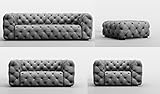 GREKPOL Chesterfield Set 1+2+3+Hocker - Eleganz und Komfort für die ganze Familie (Riviera 91 Hellgrau)