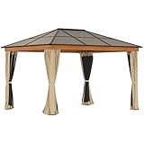 Outsunny Pavillon, Gartenpavillon 2,96 x 3,60 m, Wasserdichtes Gartenzelt, Partyzelt mit Seitenwänden, Moskitonetzen, für Balkon, Terrasse, Stahl, Alu, Khaki